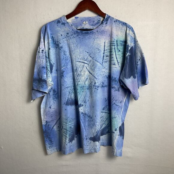 Vintage Single Stitch Ritz Pure Cotton Ice Tye Dye Tee Unisex XL Blue Thrashed - Picture 2 of 9